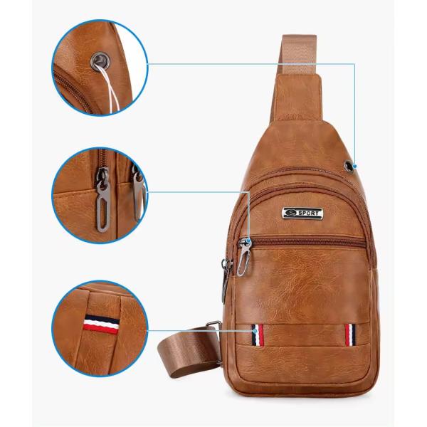 Customized Logo Fashion Men's PU Leather Business Chest Bags for Outdoor Travel