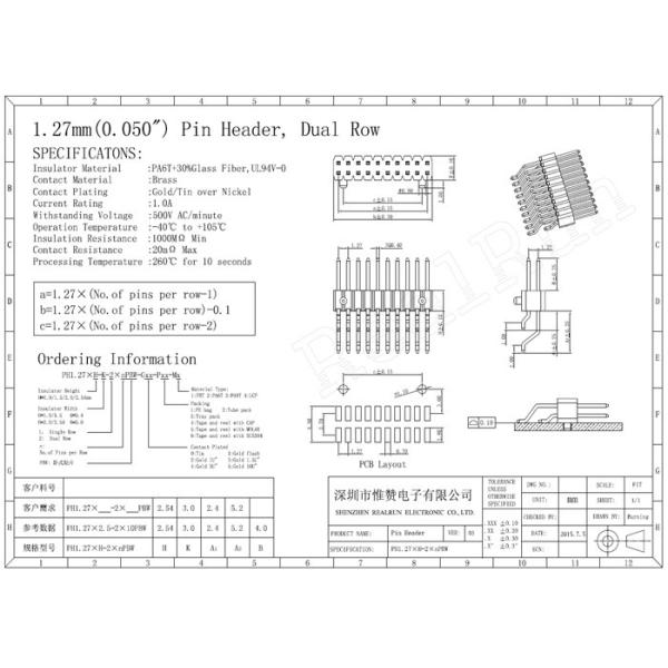 Double Row Pin Header Horizontal SMT Type 2x20 Pin Header Black 1.27mm