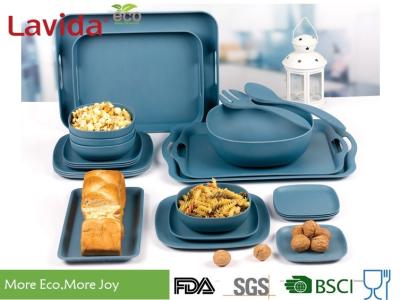 Food Safe Durable Bamboo Fiber Dinnerware , Square Navy Blue Bamboo Tableware Set