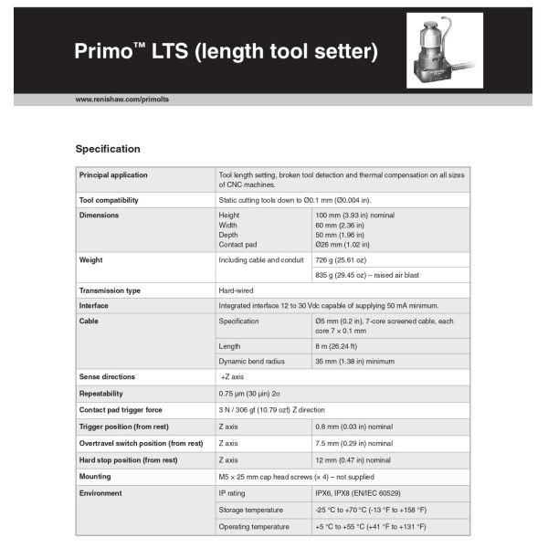 Renishaw Primo LTS Kit 26mm Diameter Multi-Machine Compatible Tool Length Measurement Tool Setter 0.001mm Repeatability Accuracy