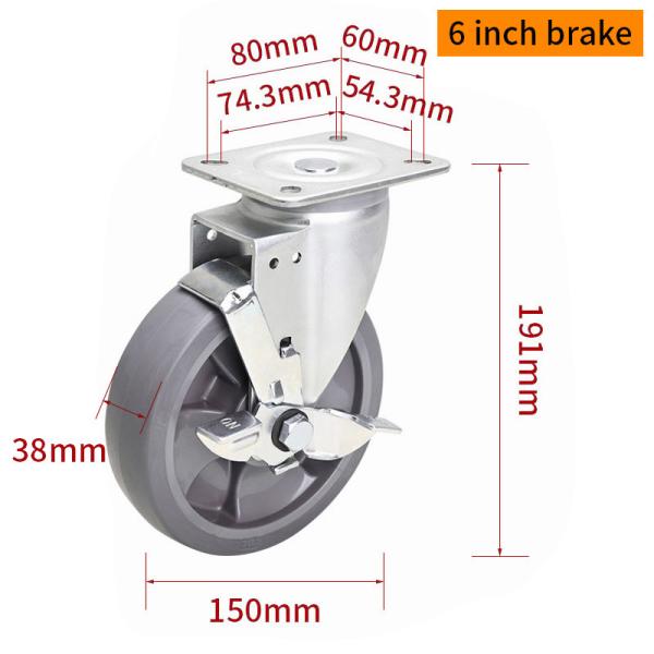 EDL Medium Duty 6inch Caster TPE Plate by Rigid , Swivel and Brake Type 200kg 666P-56
