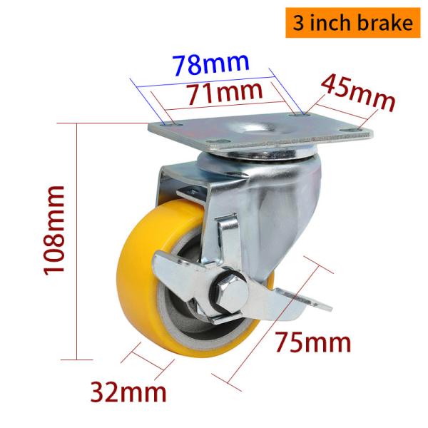 EDL à charge moyenne 3 pouces 150 kg Plaque TPU Caster par type rigide, pivotant et frein