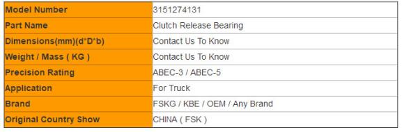 3151274131 Truck Clutch Release Bearing Long Life Automotive Bearing