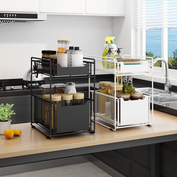 5KG Bearing 2 Tier Kitchen Organiser , Carbon Steel Seasoning Storage Rack