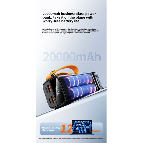 20000mAh /100W Power Bank with Portable Handle Retractable Cable LED Display Featuring Li-Polymer Battery