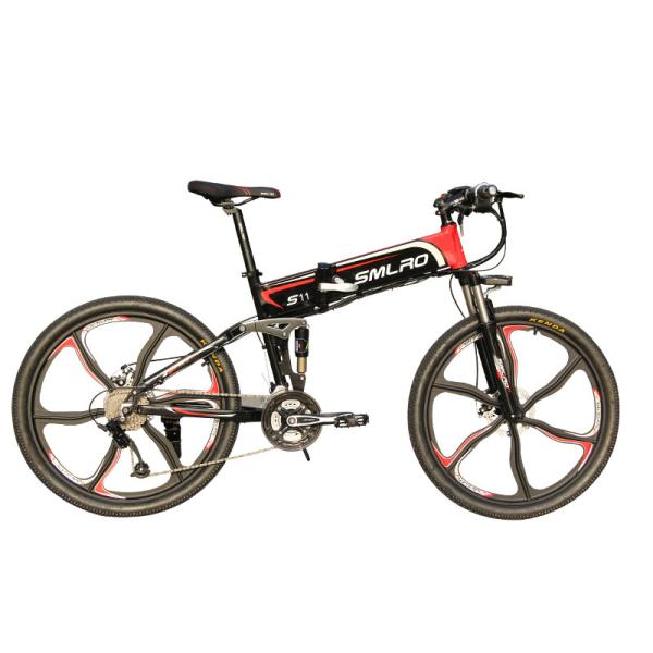 Black 26 Inch Folding Mountain E Bike With Suspension Fork Hard Wearing