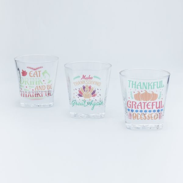 Glass Thanksgiving Mug with Decal Fired Design and Customizable Patterns for Festive Celebrations