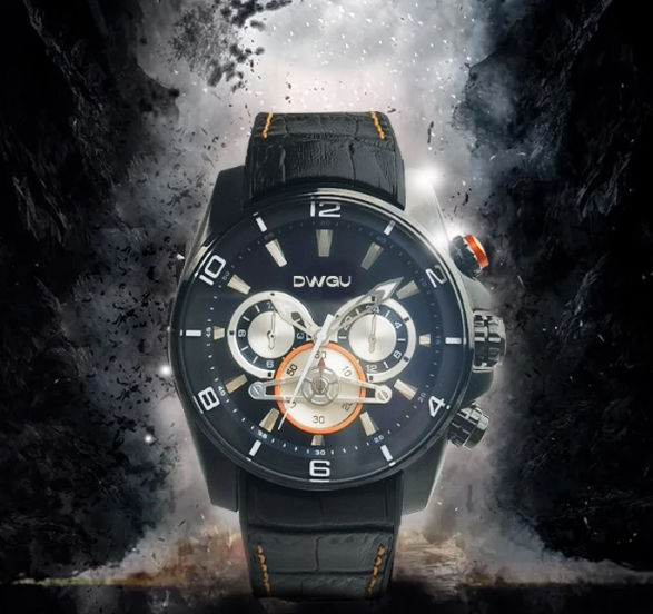 кварца хронографа наручных часов спорта 30mm ремень водоустойчивого военный неподдельный кожаный