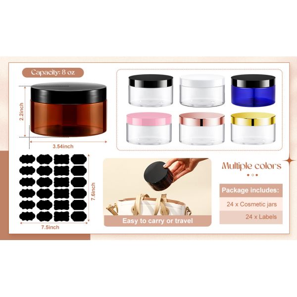 Plastic Jar Container With Lid And Label Refillable Empty Round Clear PET Cosmetic Sample Containers For Lotion, Cream, Ointments, Body Butter, Makeup, Travel Storage
