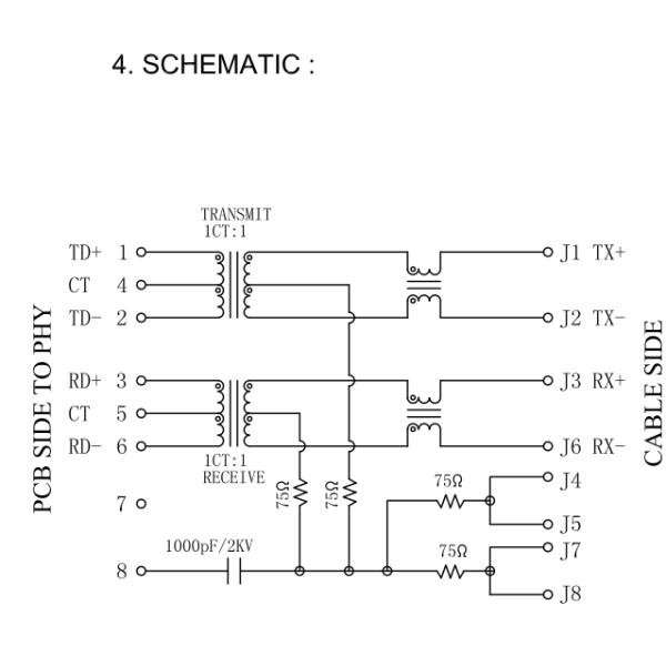 Single port 1X1 Tab-Down RJ45 with transformer 10/100Base-Tx LEDS with Side Entry ,21.1mm