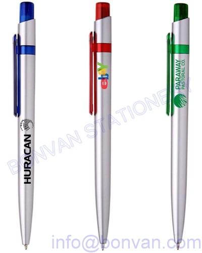 click style silver plastic pen,low price silver color advertising pen