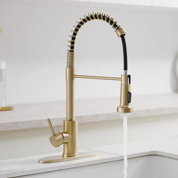 Kicthen Faucet 304 Stainless Steel Gold Pull Down Sprayer Spring Kitchen Mixer Faucet