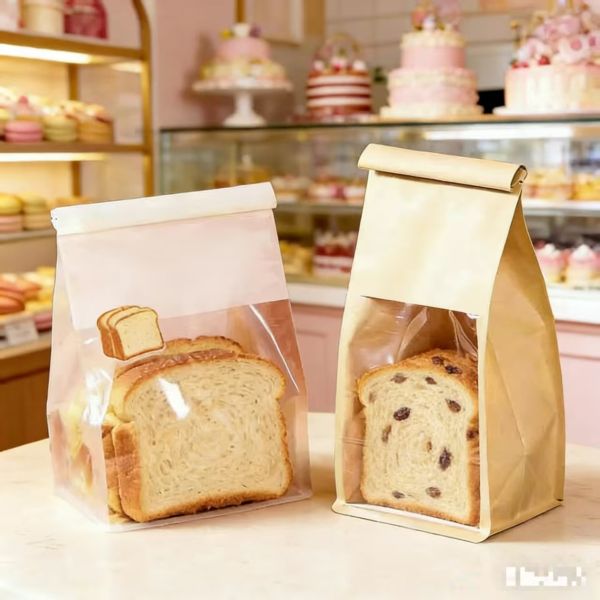 Cotton Paper Baking Bag Transparent Window Plastic Packaging for Toasted Bread Chewing Gum National Tides Printed Wire Curling