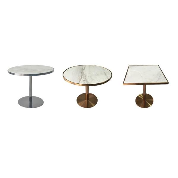 Обеденного стола ресторана Розы нержавеющей стали верхняя часть золотого роскошная мраморная с золотым швом