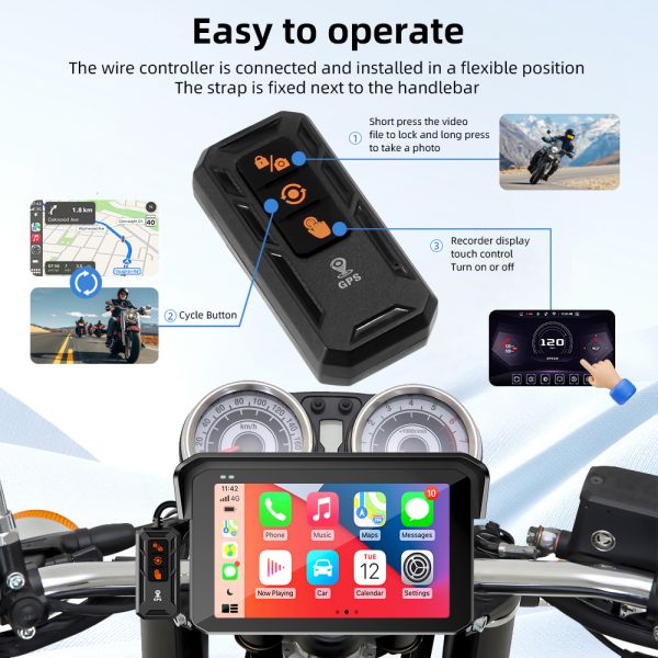 Motorcycle GPS Navigation Systems 5 Inch Motorcycle Carplay GPS Navigation Screen Moto Android Auto Touch Display Quick Easy Removal of Anti-theft