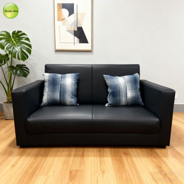 PU Leather 2 Seater Pull Out Sectional Couch Sleeper Sofa For Small Spaces