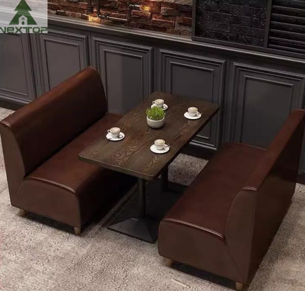 Hotel de couro da barra do café da cafetaria de Sofa Chair Table Set For da cabine do restaurante do vintage