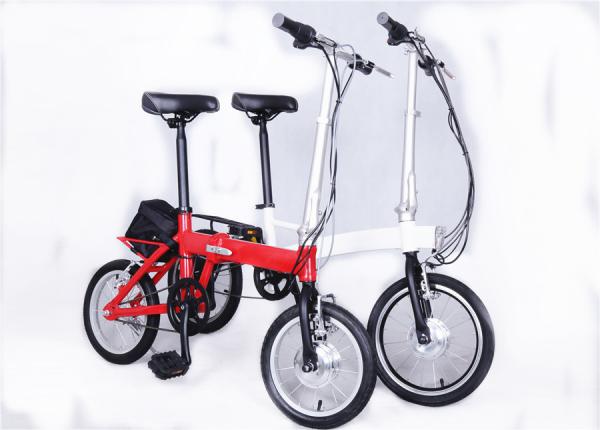 Custom 14 Inch Electric Folding Bicycles For Adults , 20-24km/H Speed