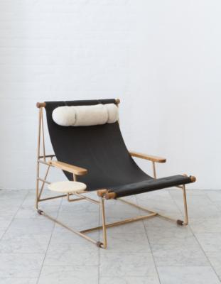 BDDW DECK Leather Fiberglass Lounge Chair Metal Frame With Removable Sling Seat
