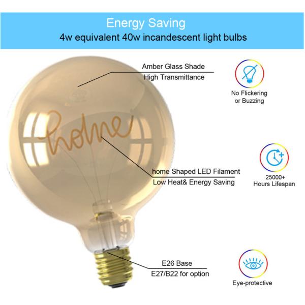 электрические лампочки гибкого письма шарика G125 СИД 2200K домашние янтарные винтажные 125*175mm