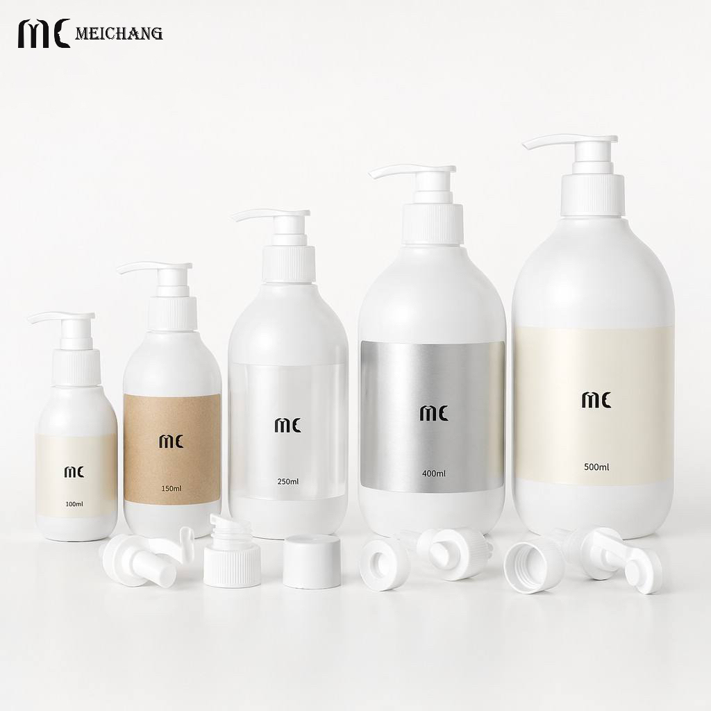 100ml-500ml Round PE Shampoo Bottle with Lotion Pump Custom Plastic Personal Care Packaging Bottle（MC-440）