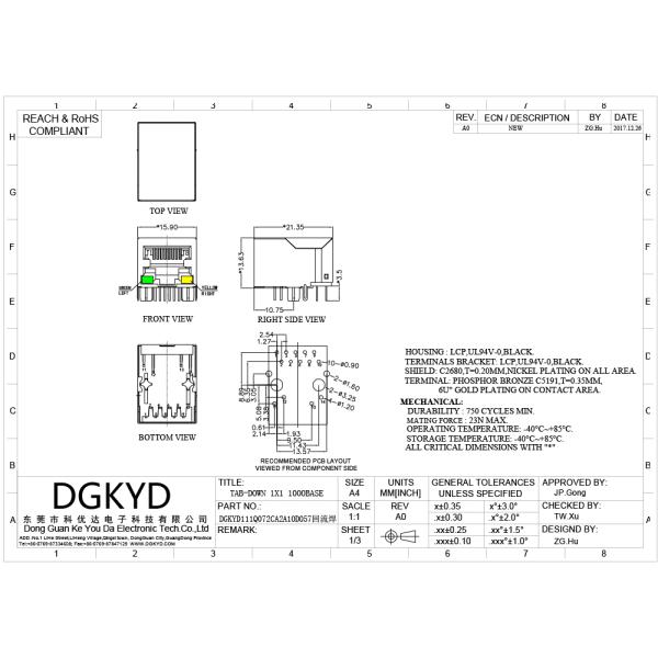 Интегрированный трансформатор 10pin DGKYD111Q072CA2A10D обломока доски Rj45 модульный Джек тонуть интегрированный