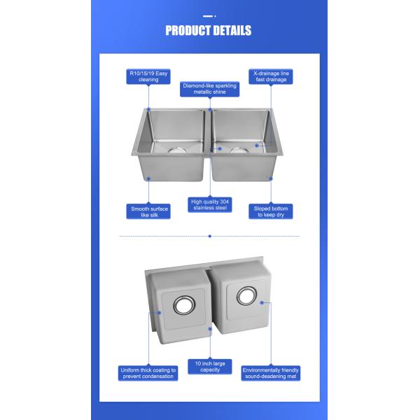 Handmade Front Apron Stainless Steel Kitchen Sink Two Holes