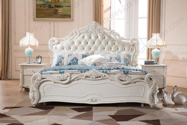 Luxury Royal Bedroom Furniture Set Wooden faux leather Bed 9001