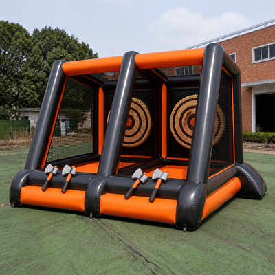 Commercial Inflatable Axe Throwing Game with Triple Target Lanes Soft Axes and Reinforced Safety Frame