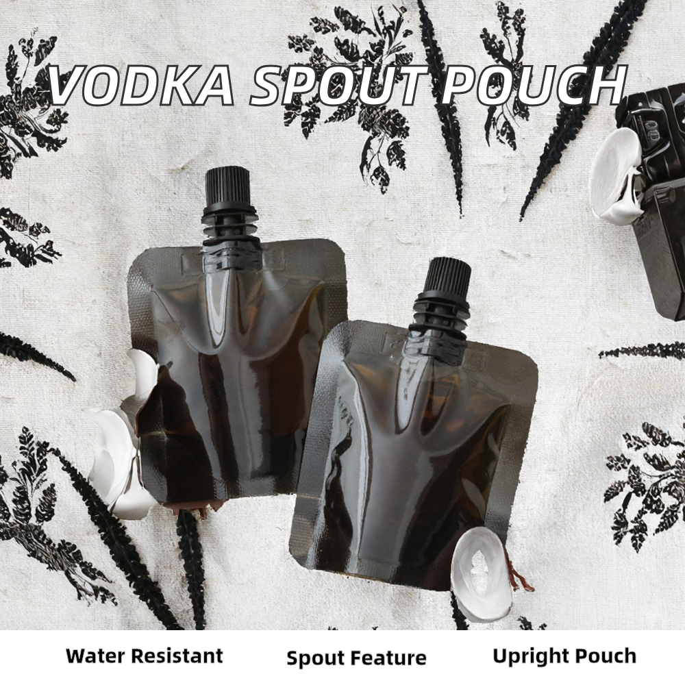 Plastic PE Moisture Proof Beverage Stand Spout Pouch for Vodka Whisky Juice Mineral Water Coffee with Black Gravure Printing