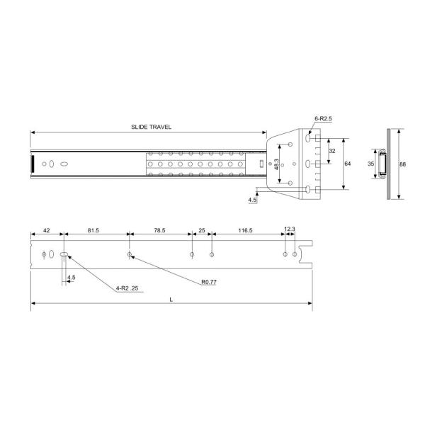 Steel Ball Bearing Kitchen Cabinet Drawer Slides Hardware Self Closing 35mm 2 Fold