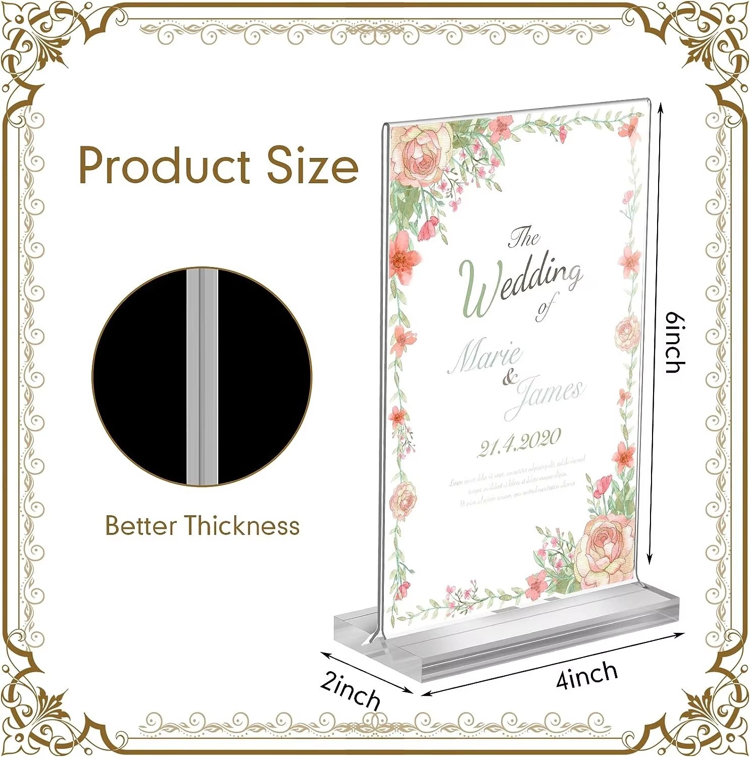 Clear T Shaped Perspex Photo Holder Frame Double Sided For Home Office Wedding Display