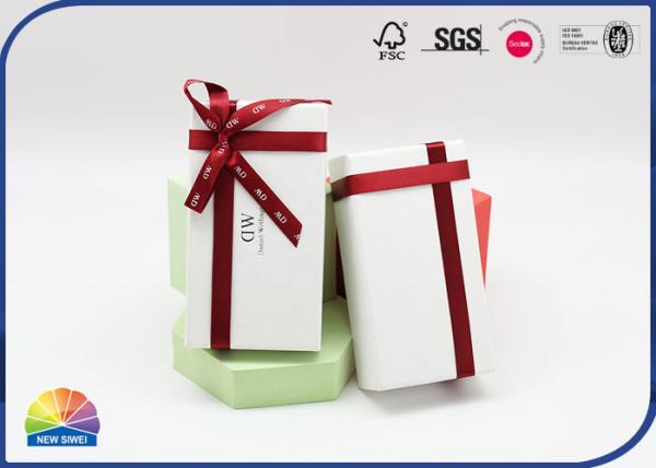 Ribbon Bowknot Decorated Paper Rigid Gift Box Logo Silver Stamping