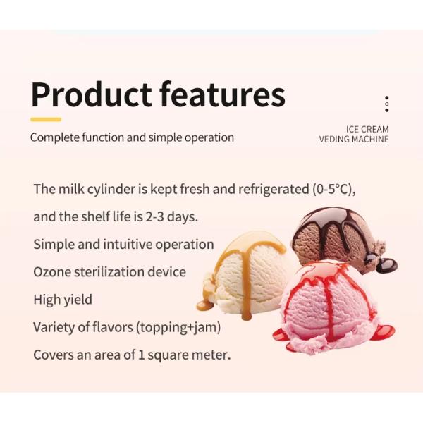 Professional Automatic Soft Serve Ice Cream Vending Machine with Cup Volume 80-100g and Machine Size 900x900x2260mm