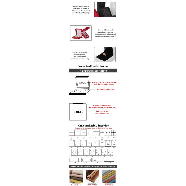 Boîte à bijoux Hanhong 2022 Ensemble d'emballage Boîte à bijoux en cuir PU avec logo Boîte à bague imprimée sur mesure