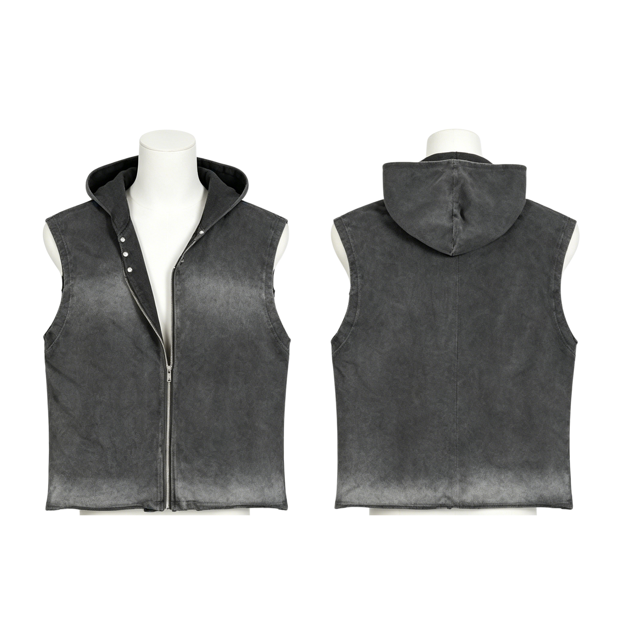 Men’s Vintage Washed Hooded Vest 240G Oversized Sleeveless Streetwear Zip-Up Jacket