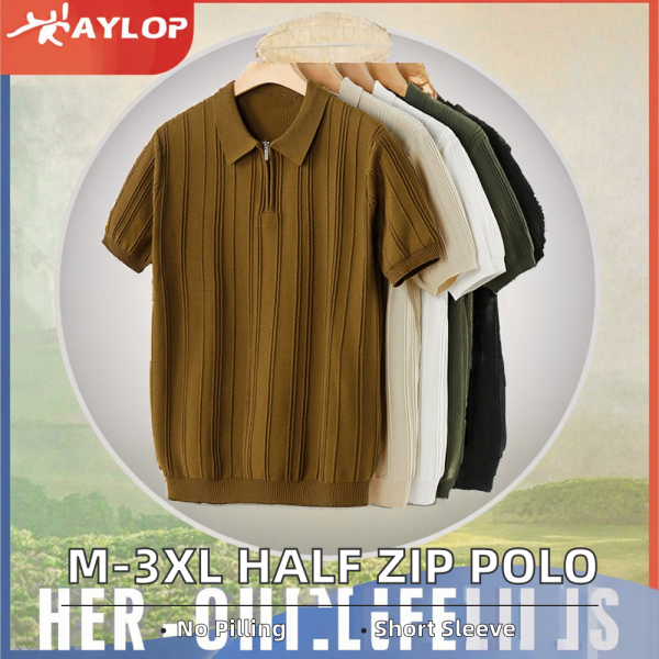 M-3XL Men's Half Zip for Polo Shirt Short Sleeved Twill Knitted Top with Anti-Pilling Feature Blank Design T-Shirt