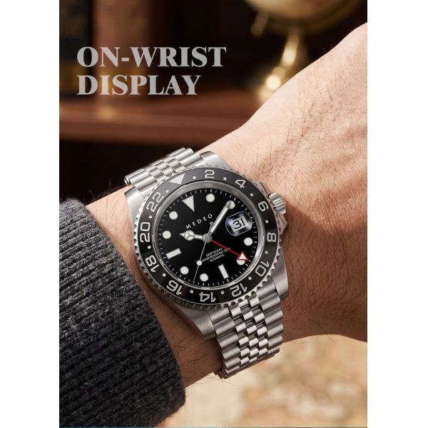 Vanguard Meridian GMT: 40mm Luxury Mechanical Steel Watch
