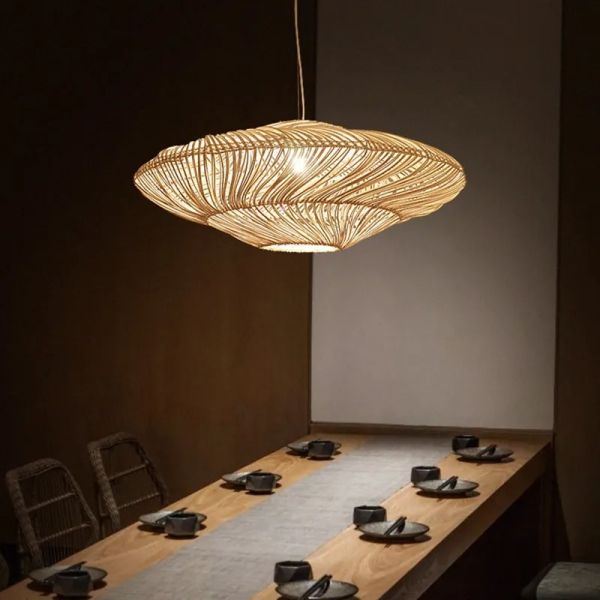 Restaurant Lights Living Room Suspension Creative UFO Shades Rattan Pendant Lights(WH-WP-128)