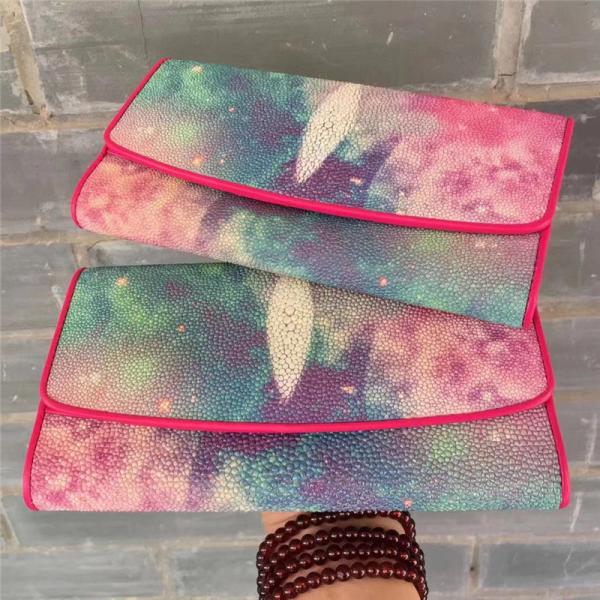 Authentic True Stingray Skin Female Long Trifold Wallet Genuine Leather Lady Clutch Purse Women's Large Card Holders