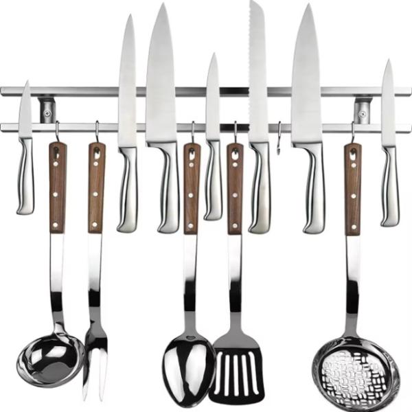 18 Inch Square Tubes Stainless Steel Magnetic Knife Holder For Wall With Hook