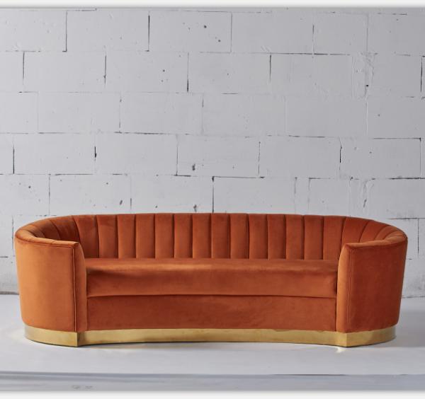 European Style Modern Fabric Orange Velvet Curved Sofa