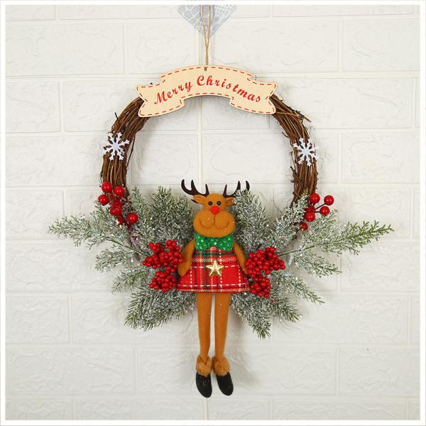 Plush Cloth and Plastic Christmas Pinecone Wreath for Outdoor Christmas Decorations