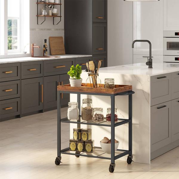 Small Trolley Cart for Sale, Industrial Wooden Rolling Cart, Rolling Cart for Kitchen, Kitchen Bar Cart, LRC75BX