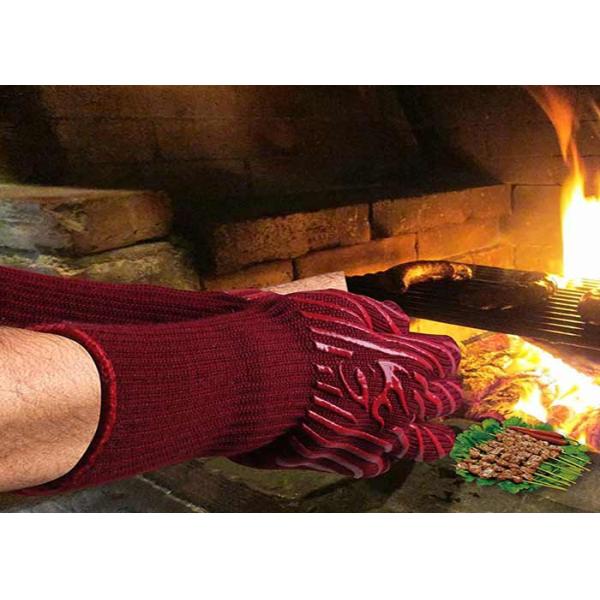 Red Heat Resistant Work Gloves , Aramid Fiber Material Bbq Grill Gloves