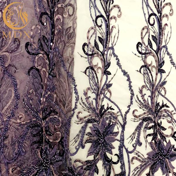 Patterned 3D Handwork Beaded Lace Fabric For Wedding Clothes