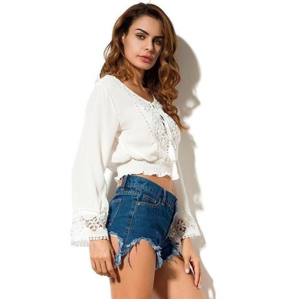 Chemisier de blanc de style de mousseline de soie de femmes nouveau