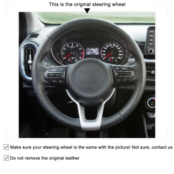 Custom Fit Kia Rio K2 Picanto Morning 2017 2018 2019 White Thread Steering Wheel Cover