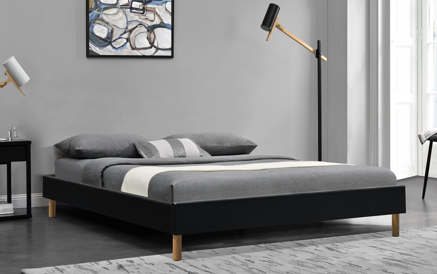 Современного кожа 140x190Cm короля Собирать PU кровати платформы короля Обивать