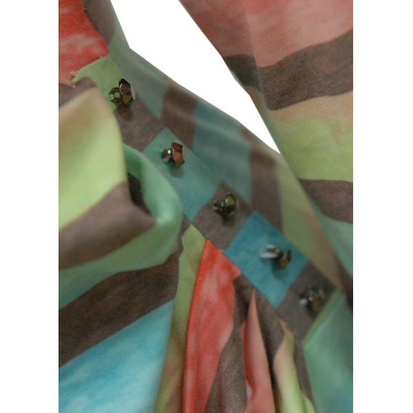 Colorful Printed 3 4 Sleeve Cocktail Dresses , Striped Casual Dress For 40 Year Old Woman